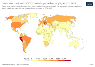 Total confirmed deaths due to COVID‑19 per million people[350]