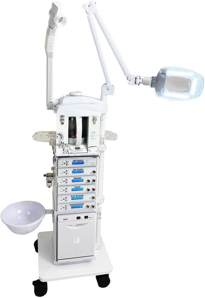 Professional 17-in-1 Facial Machine, Multifunction Spa Equipment with Microdermabrasion, Steamer, Magnifying Lamp