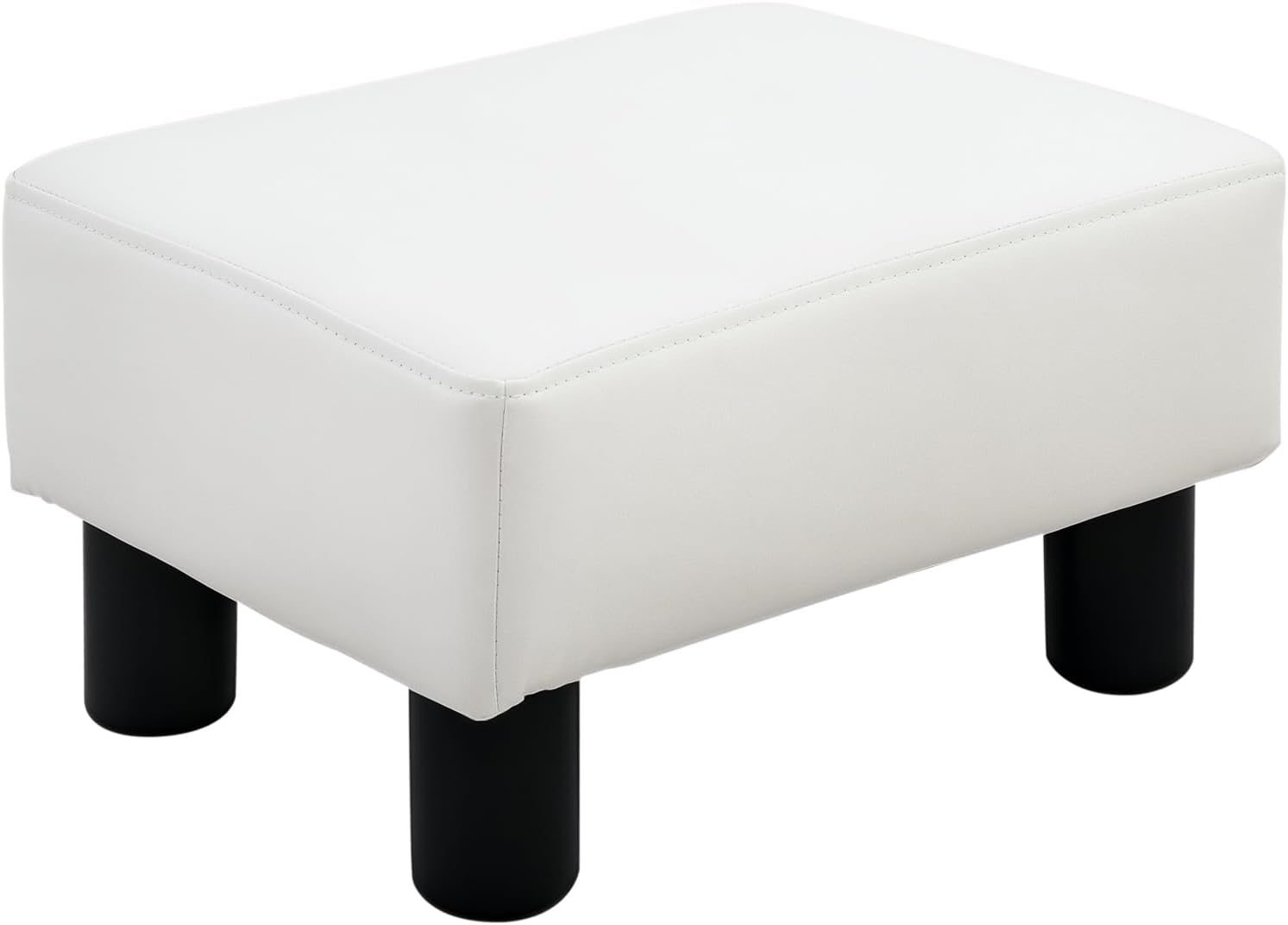 HOMCOM Ottoman Foot Rest, Small Foot Stool with Faux Leather Upholstery, Rectangular Ottoman Footrest with Padded Foam Seat and Plastic Legs, Bright White