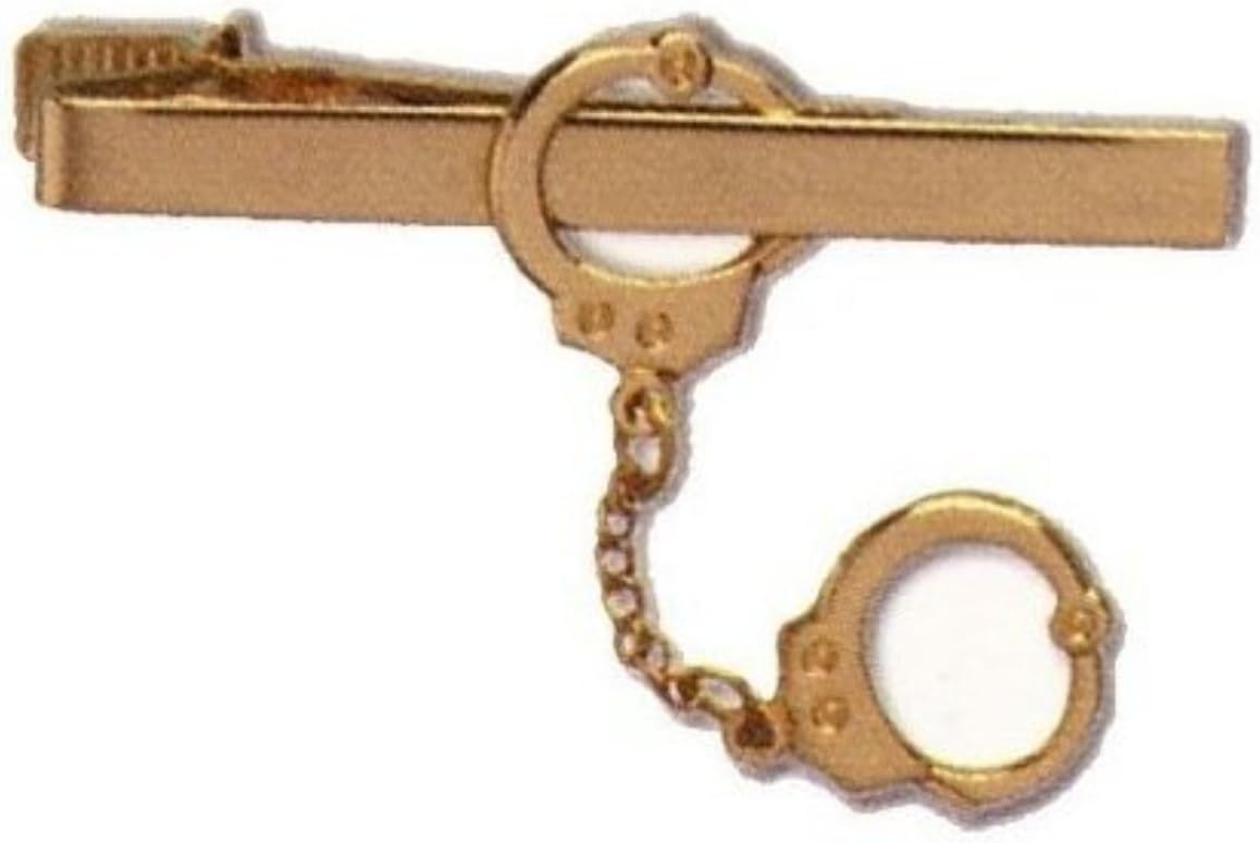 HWC POLICE SECURITY PRIVATE INVESTIGATOR DETECTIVE HANGING HANDCUFF UNIFORM TIE CLIP GOLD FINISH, GREAT DEAL !