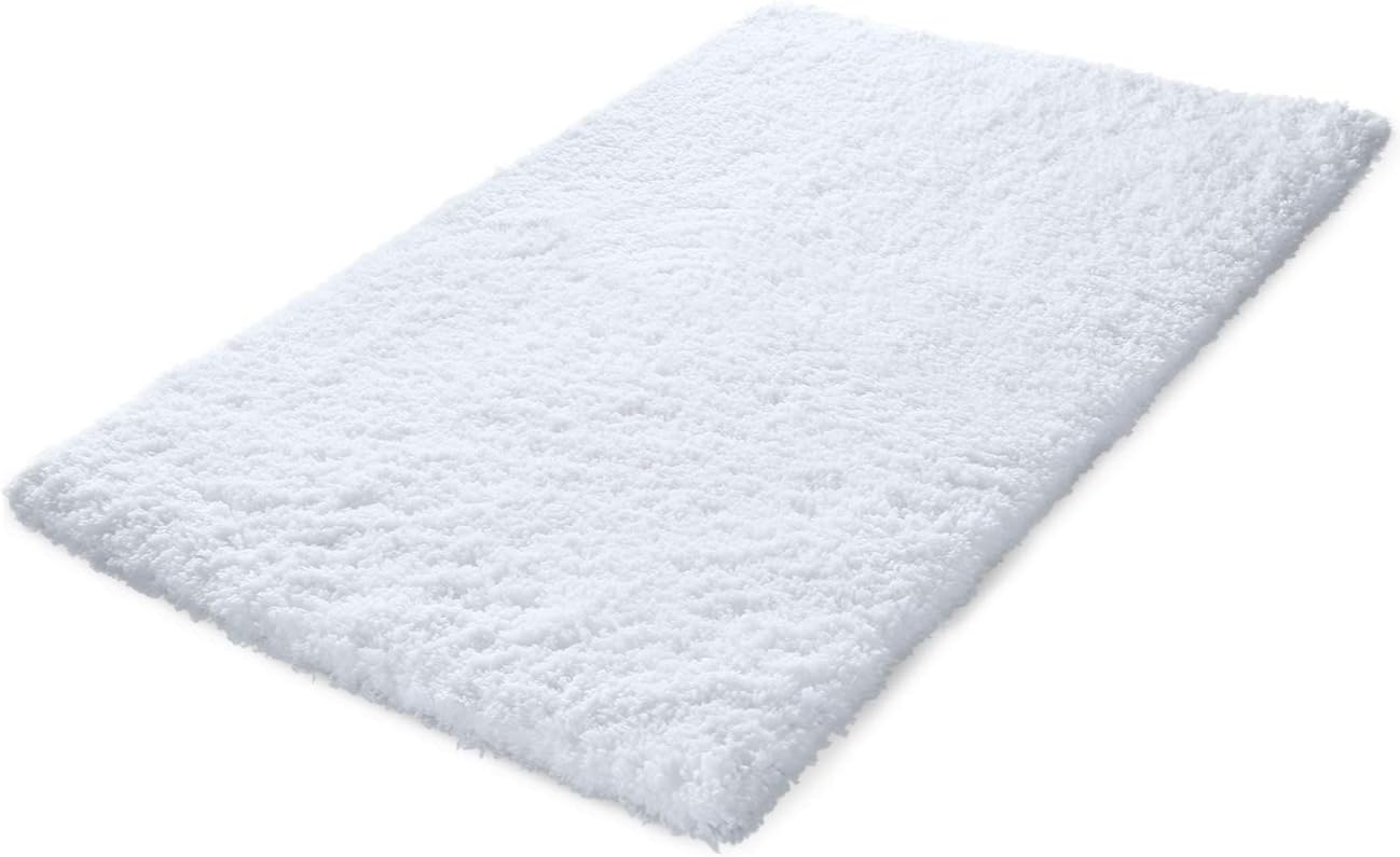 KMAT 32x47 Inch Large Luxury White Bath Mat Soft Shaggy Bathroom Rugs Non-Slip Rubber Shower Rugs Microfiber Washable Bath Rug for Floor Bathroom Bedroom Living Room