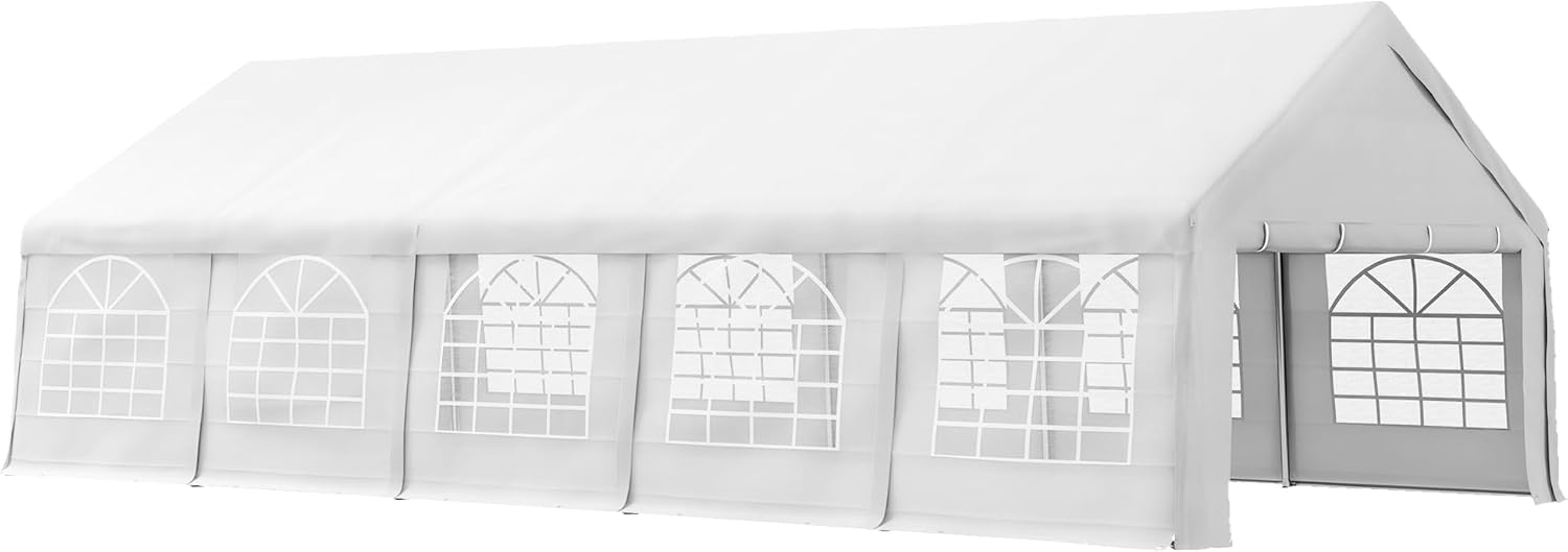 Outsunny 16 x 32 ft Heavy Duty Party Tent Outdoor Gazebo Wedding Tent Event Shelter Carport BBQ with Removable Sidewalls & Windows, Outside Waterproof Canopy for Parties, White