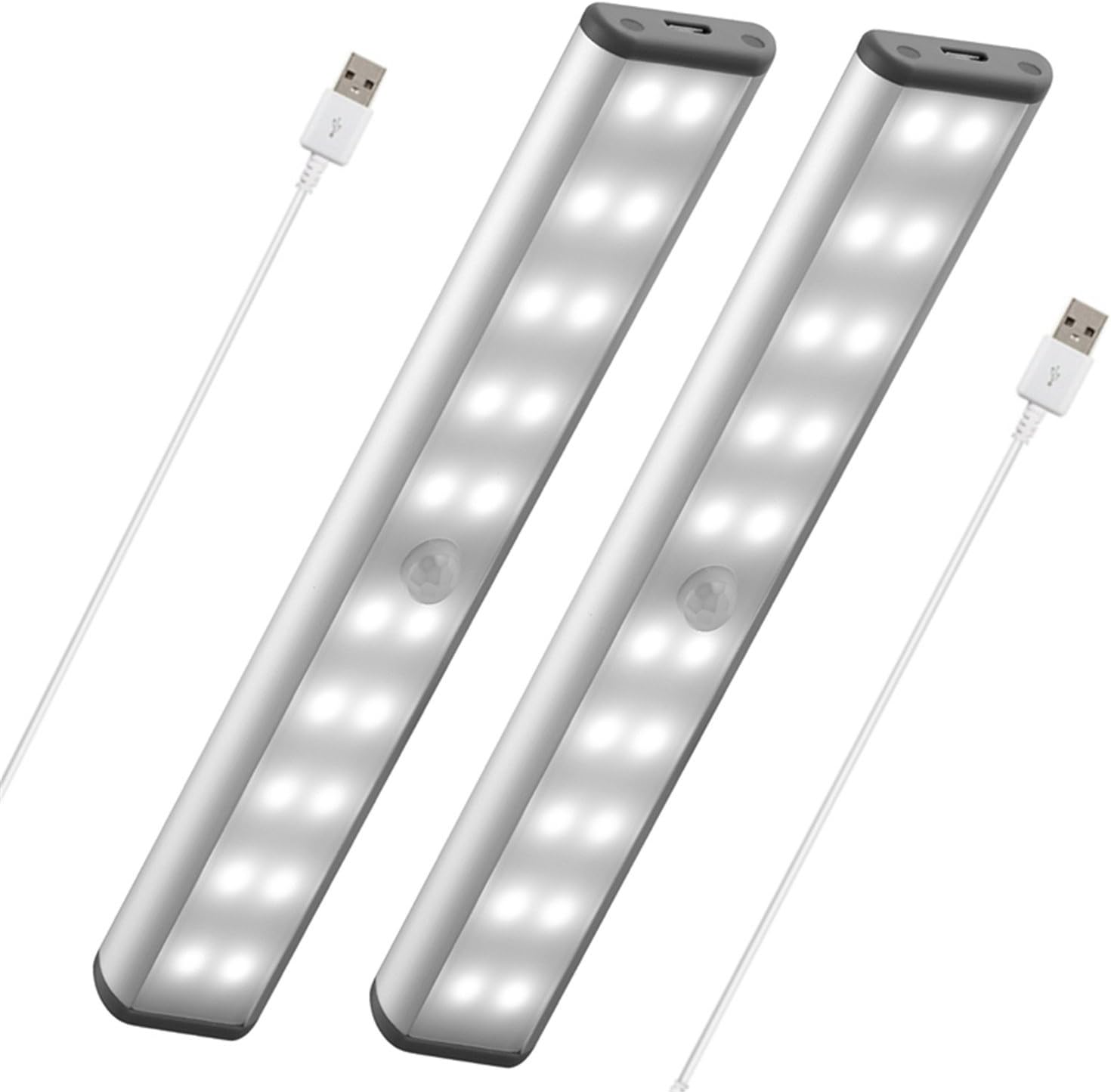Stick-On Anywhere Portable Closet Lights Wireless 20 Led Under Cabinet Lighting Motion Sensor Activated Build in Rechargeable Battery Magnetic Little Safe Night Tap Light for Closet Cabinet (Silver)