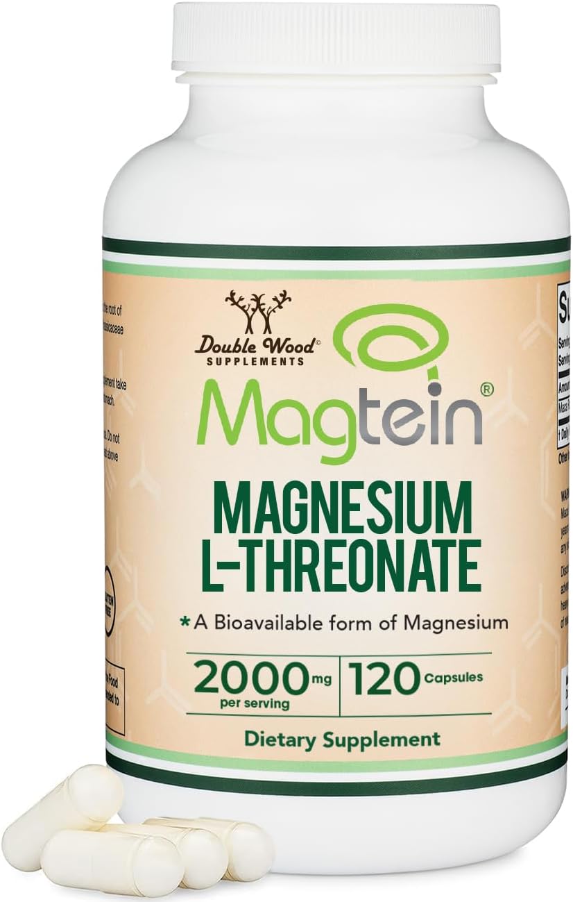 Magnesium L Threonate, Magtein, Sleep and Cognitive Support – High Absorption – Most Bioavailable Form of Magnesium – 2,000 mg – 120 Capsules
