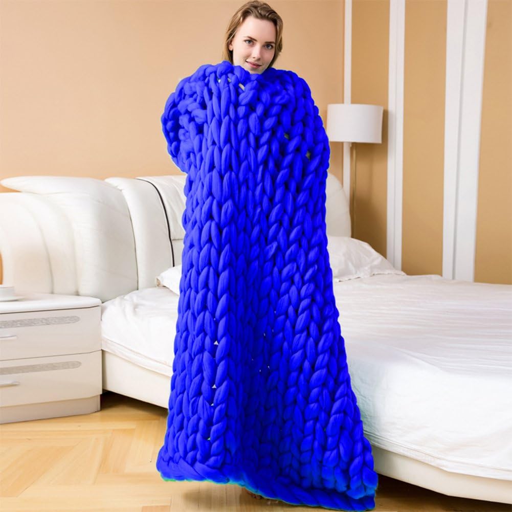 MQHY-Rough Wool Knit Blanket Soft Blanket Air Conditioning Blanket Single people Sofa Blanket Bed Blanket Nap Quilt Hand Made Thick Line Blanke,Deep Blue,150CM200CM
