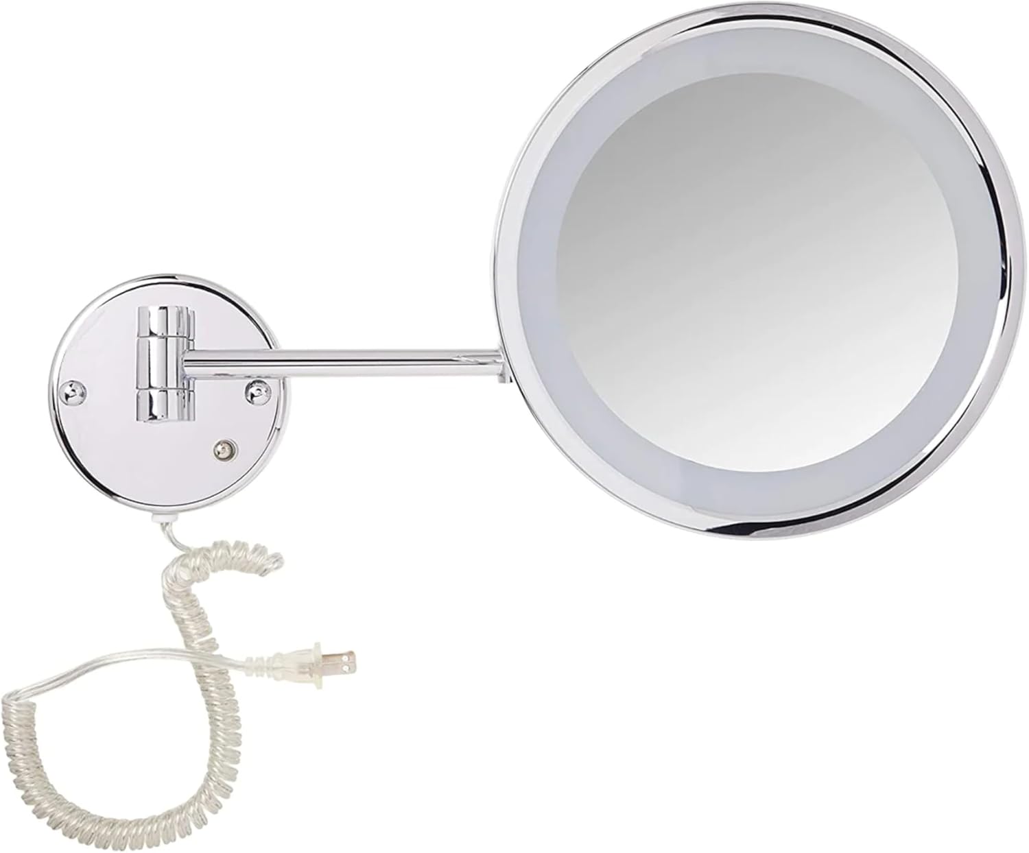 JERDON Lighted Makeup Mirror - Corded Wall Mount Magnifying Mirror with LED Lights - Polished Chrome Finish - 9.5-Inch Diameter - Model HL1016CL