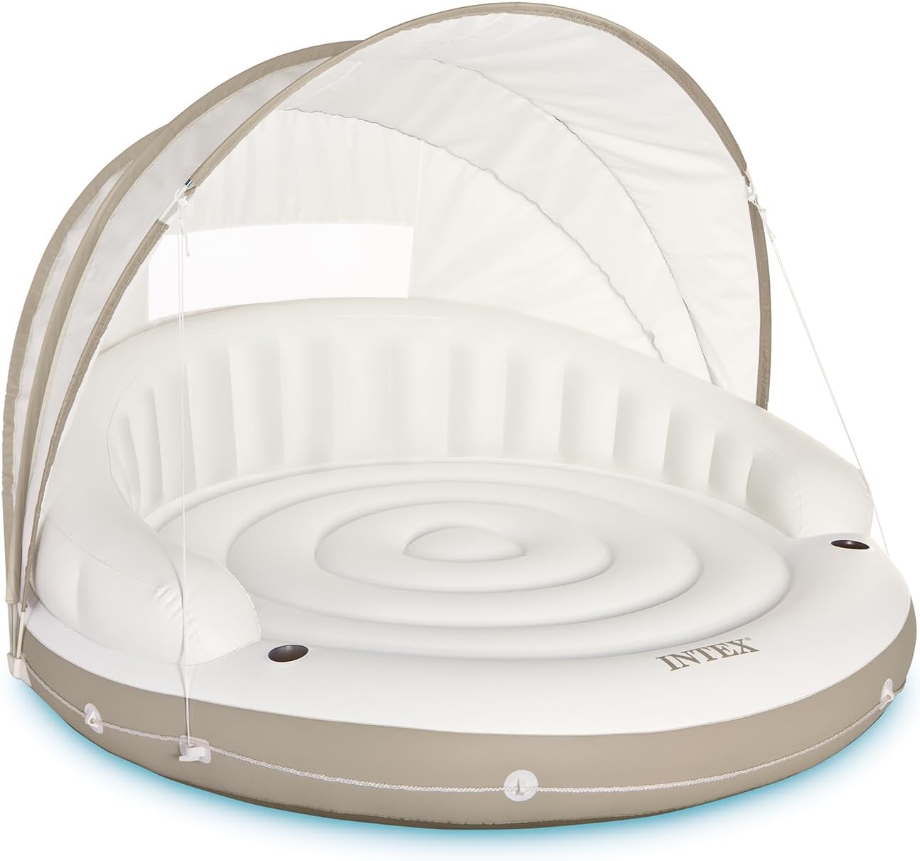 Intex 58292EP Canopy Island Inflatable Pool Float: Comfortable Lounge Surface – Built-in Cup Holders – Detachable Sunshade – 440lb Max Weight Capacity – 78.5" x 59"