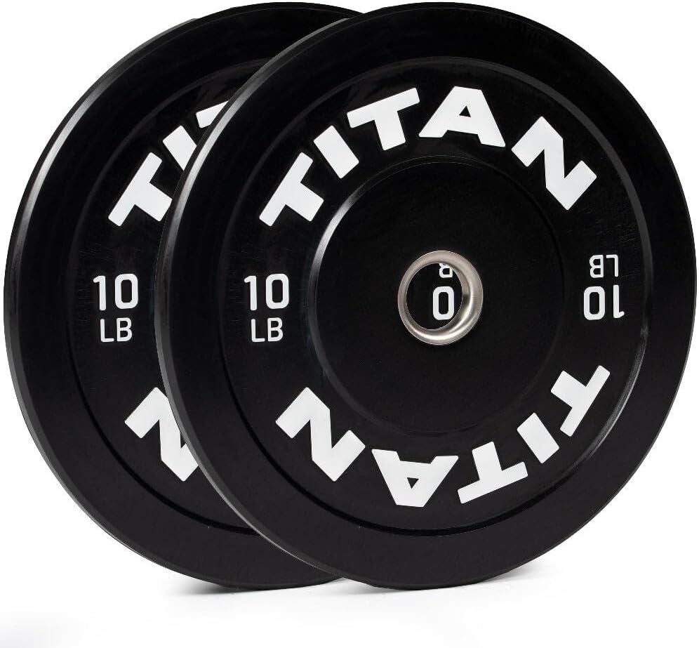 Titan Fitness 10 LB Pair Economy Series Black Olympic Bumper Plates, Durable Rubber Exterior with Steel Core, Weightlifting and Strength Training Weight Plate