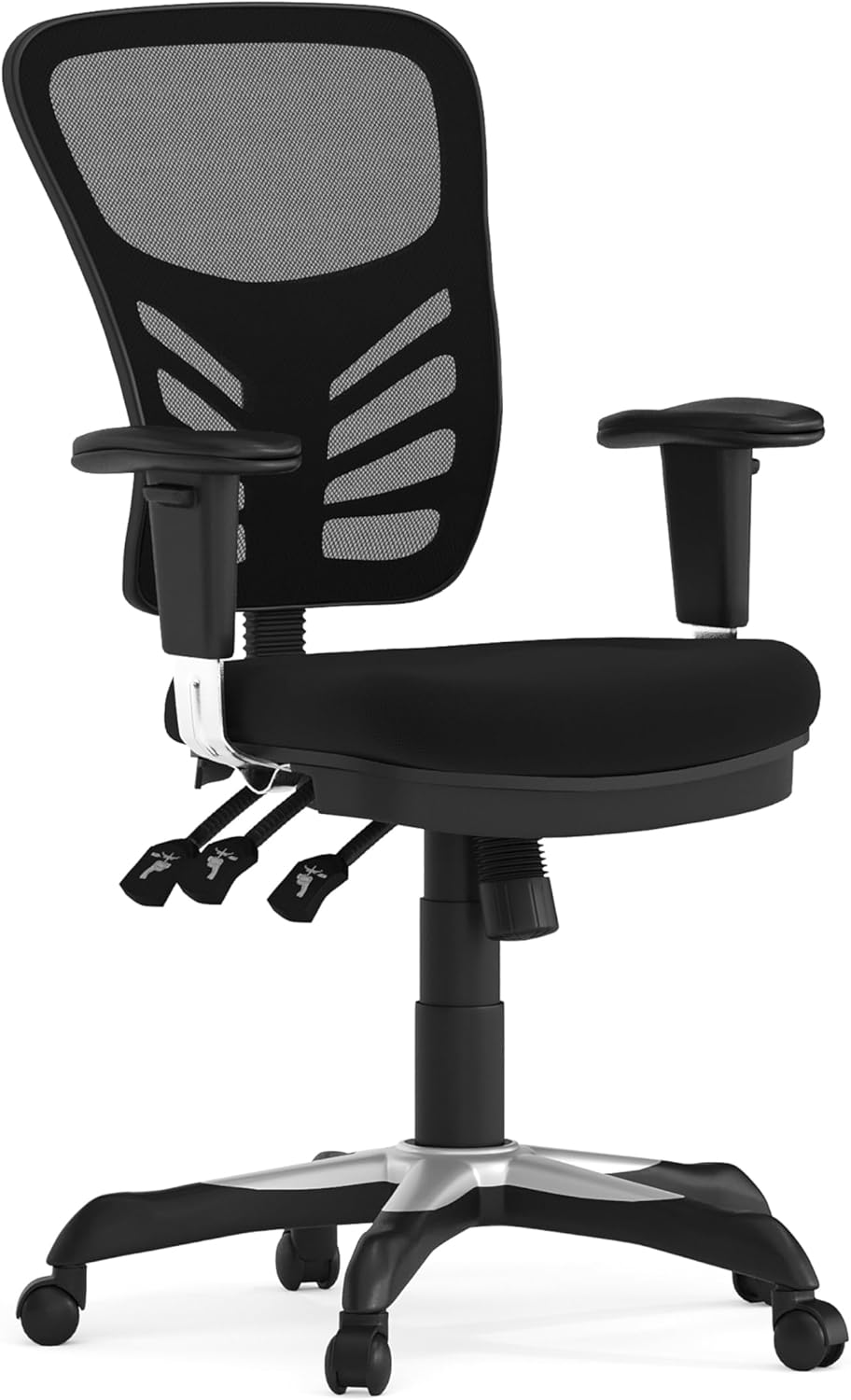 Flash Furniture Nicholas Mid-Back Swivel Desk Chair with Wheels, Mesh Back, Padded Seat, and Armrests, Adjustable Height Mesh Ergonomic Office Chair, Black