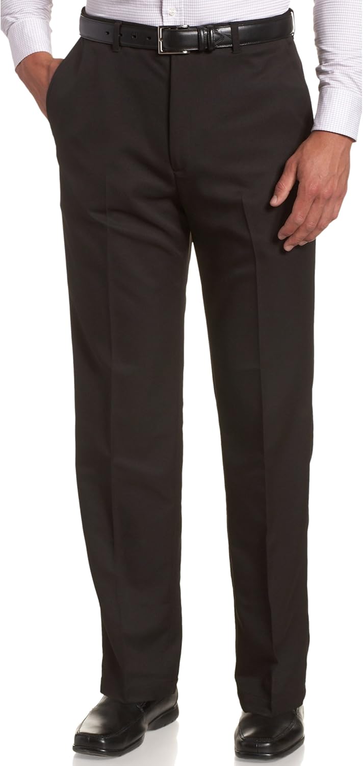 Haggar Men's Cool 18 Hidden Expandable Waist Plain Front Pant,Black,54x30