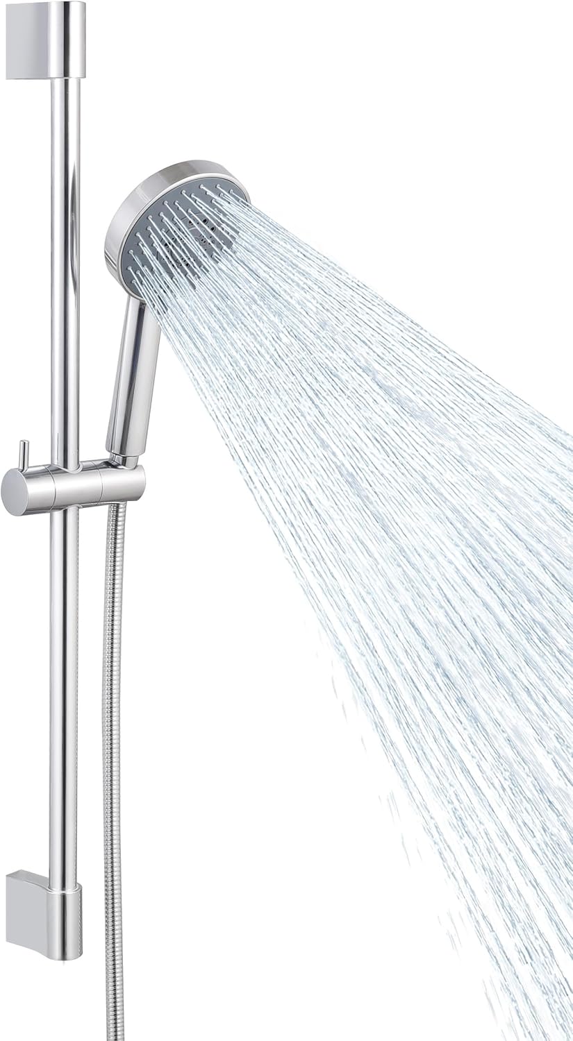 KES Shower Slide Bar with Five Function Massaging Hand Shower Head Adjustable Polished Chrome, F200-CH-C1