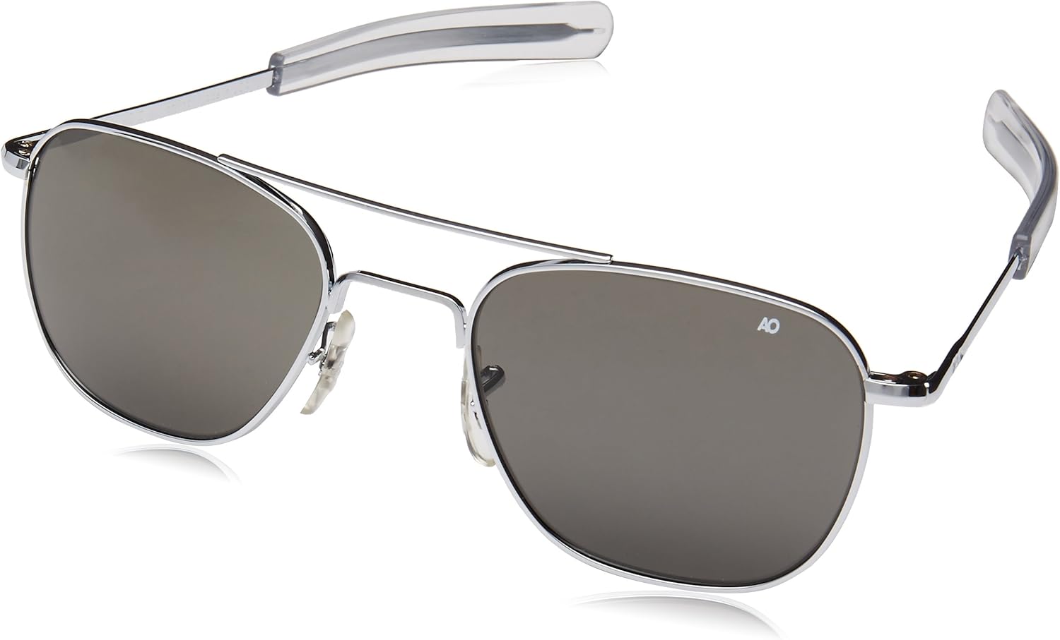 AMERICAN OPTICAL - Original Pilot Aviator Sunglasses with Bayonet Temple and Silver Frame, True Color Grey Glass Lens