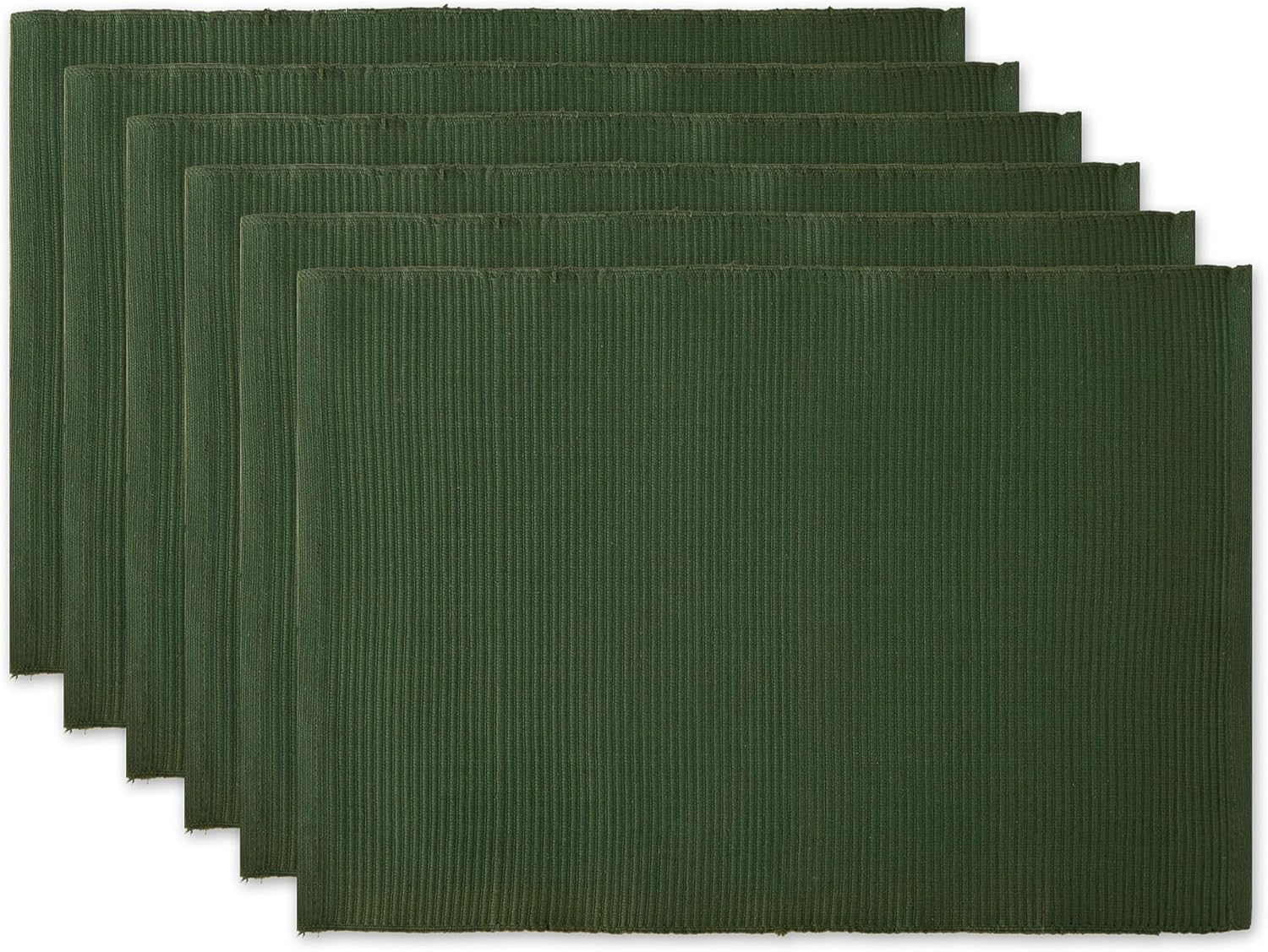 DII Basic Everyday Ribbed Tabletop 100% Cotton, Placemat Set, 13x19, Dark Green, 6 Piece