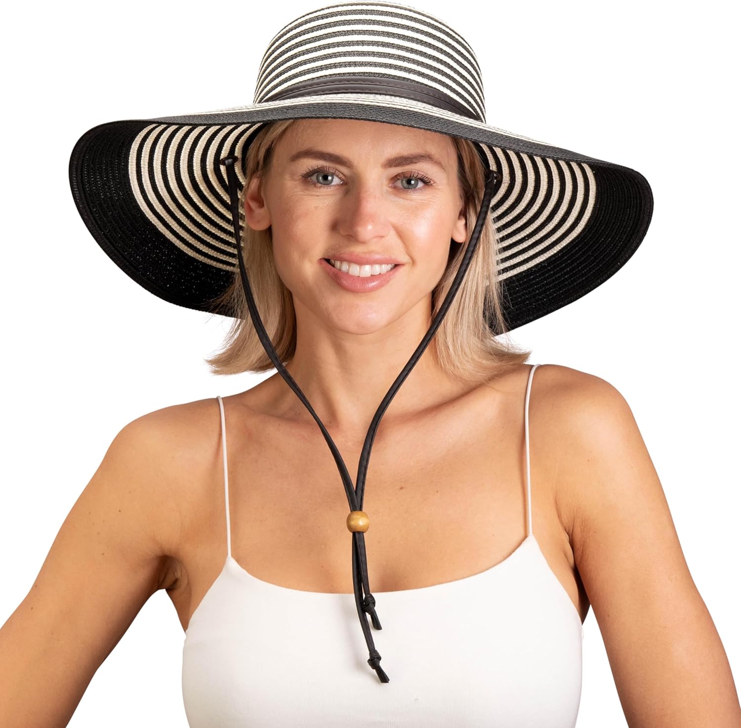 Sloggers Women's Wide Brim Braided Sun Hat with Wind Lanyard - UPF 50+ Maximum Sun Protection