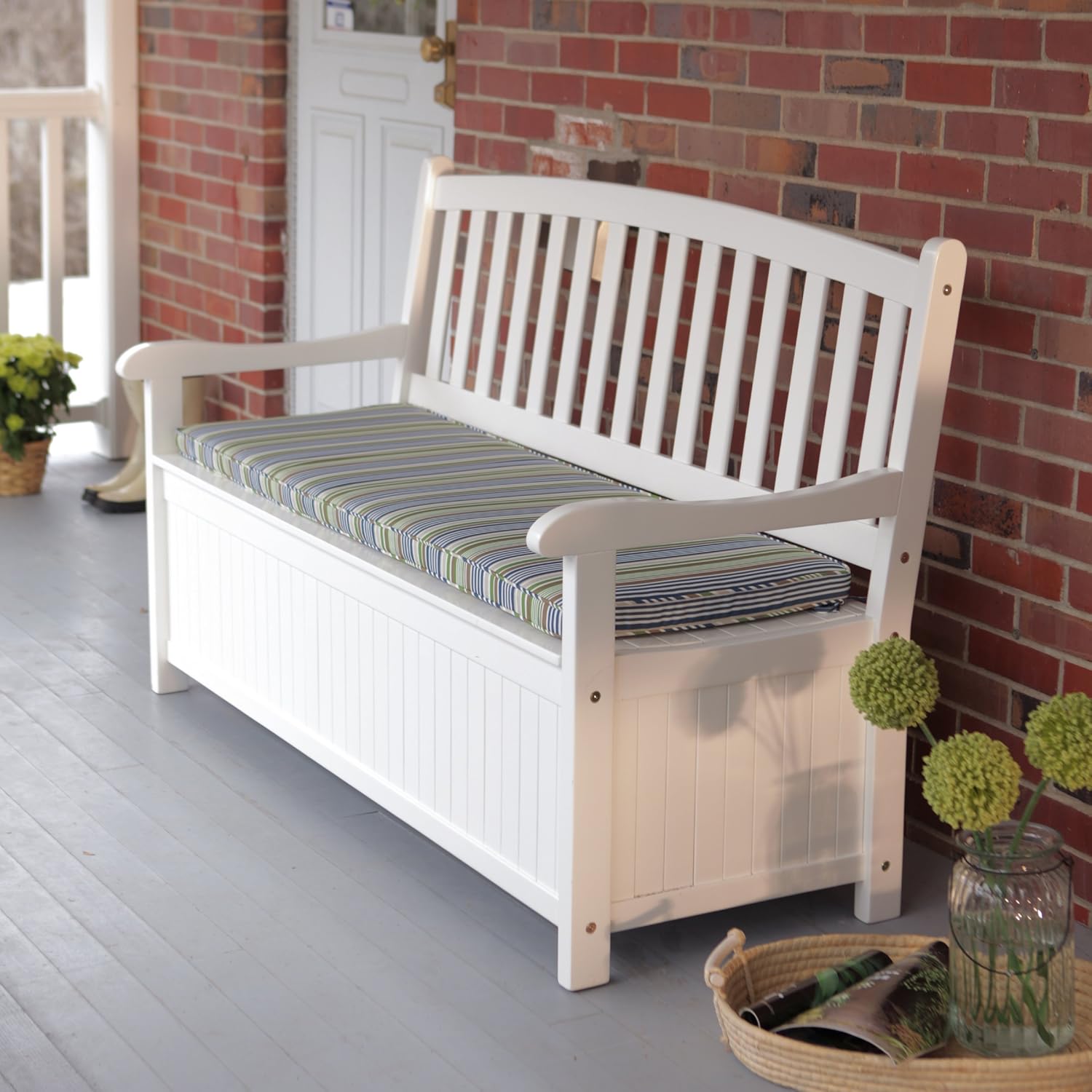 Pleasant Bay 4 ft. Curved-Back Outdoor Acacia Wood Patio Storage Bench - White Is A Sensational Addition To Your Front Porch or Patio