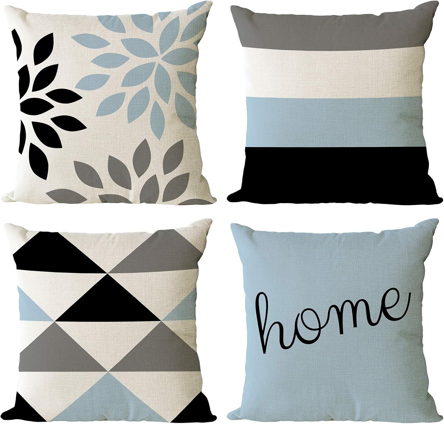 YeeJu Set of 4 Geometric Decorative Throw Pillow Covers Cotton Linen Square Cushion Covers Outdoor Couch Sofa Home Pillow Cases 16x16 Inch