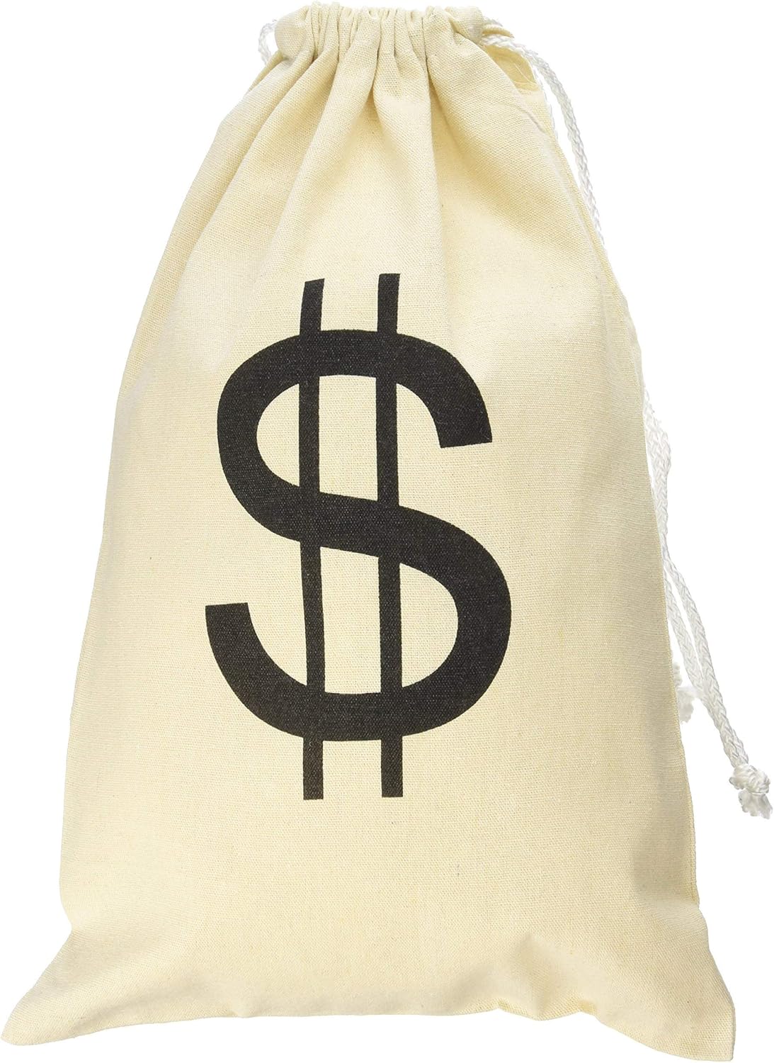 Super Z Outlet Large Canvas Natural Money Bag Pouch with Drawstring Closure and Dollar Sign Design for Toy Party Favors, Bank Robber Cowboy Pirate Theme, Carrying Case Sack