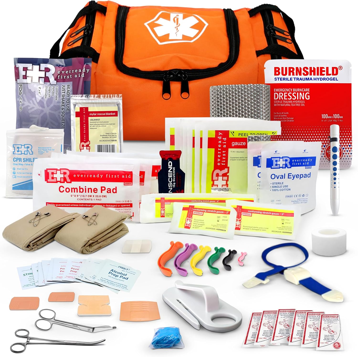 Ever Ready First Aid EMS First Responder Fully Stocked Trauma First Aid Kit – Orange