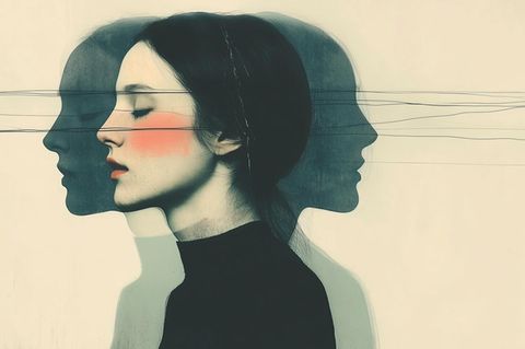 KI Bild Thema Borderline: Frau mit zwei Schatten, die Gesichter sind